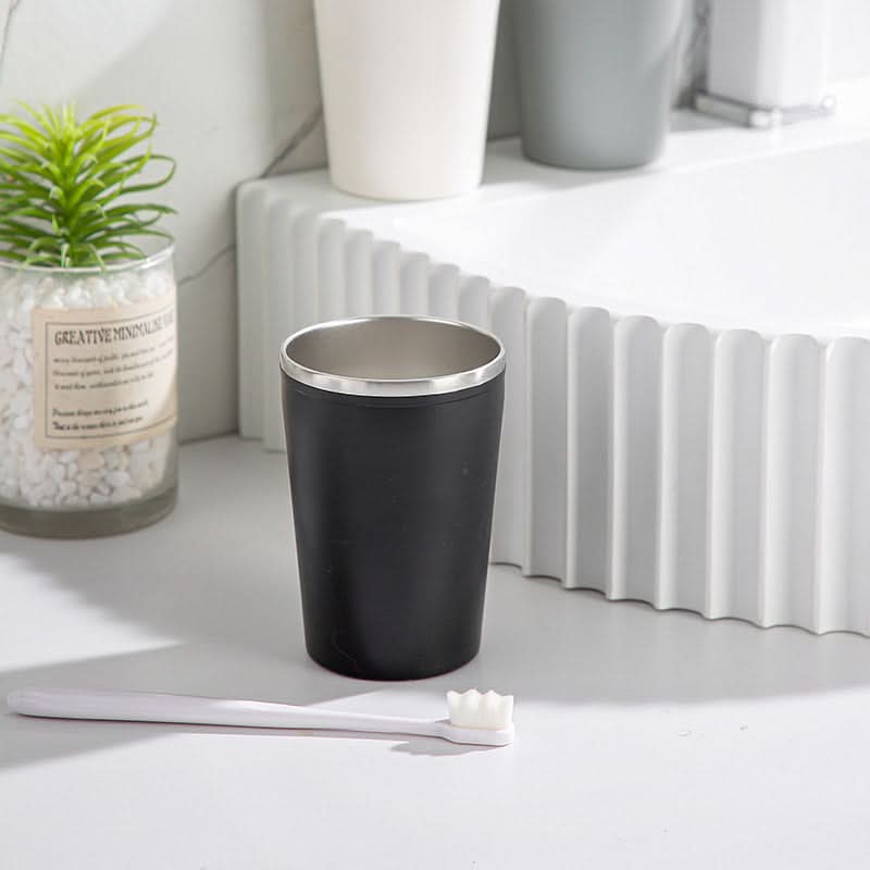 Stainless Steel Double-Layer Insulated Mouthwash & Toothbrush Cup – 400ml