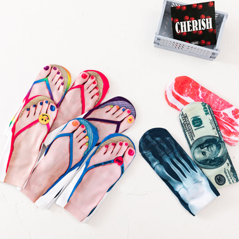 Funny 3D Printed Flip-Flop Boat Socks for Men & Women