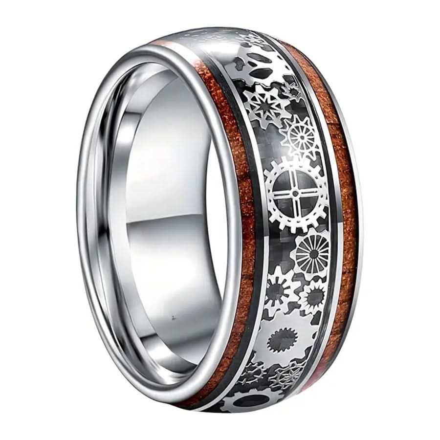 Men's 8mm Stainless Steel Gear Ring