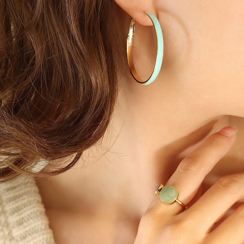 Three-Tone Geometric Hoop Earrings for Women – Elegant Titanium Steel Design