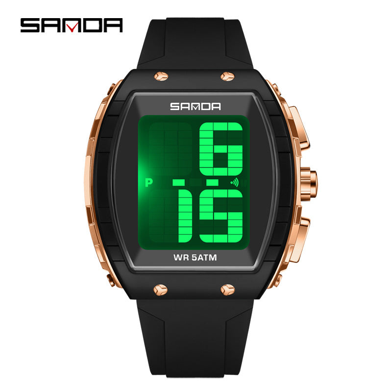 Sanda Digital Barrel Watch – Waterproof Multifunction Student Watch with Voice Time
