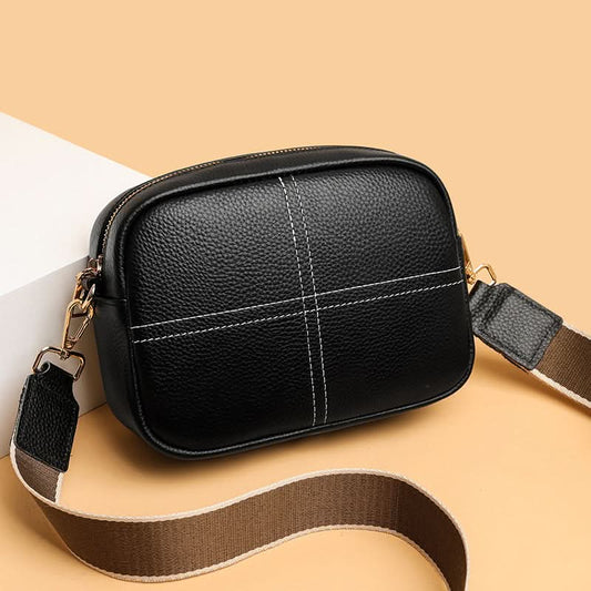 Women's Stylish Small Leather Messenger Bag – With Zipper Closure