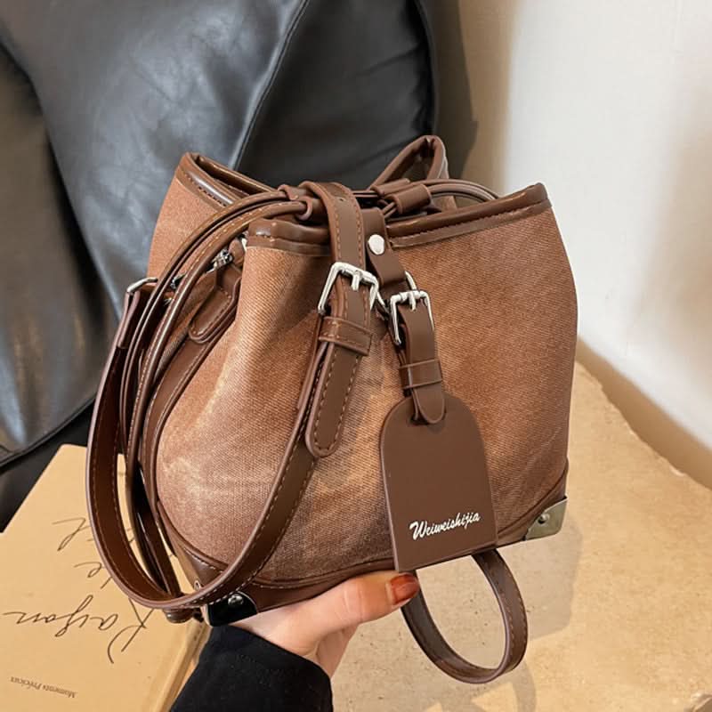 Women's Retro Leather Drawstring Shoulder Bag for Everyday Style