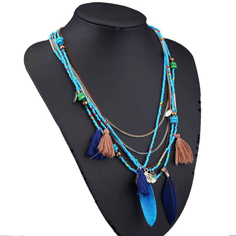 Bohemian Multi-Layer Beaded Tassel Necklace for Women – Handmade Resin Jewelry