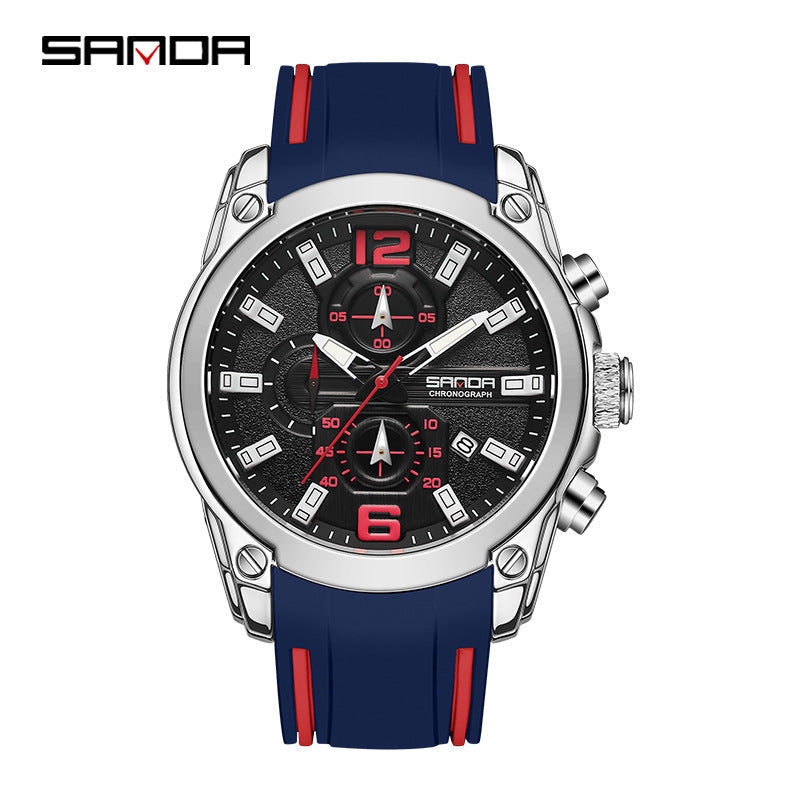 Sanda Men’s Quartz Watch – Luminous Calendar Business Watch with Silicone Strap
