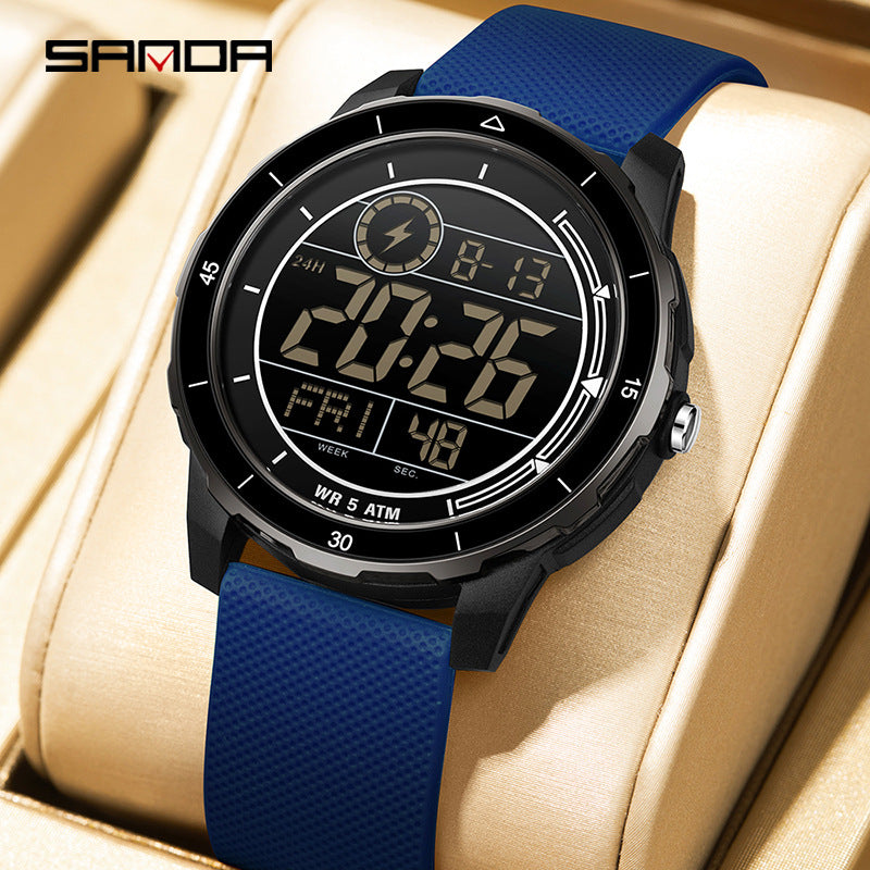Sanda Men’s Sports Digital Watch – Multifunctional, Silicone Strap, Outdoor Student Watch