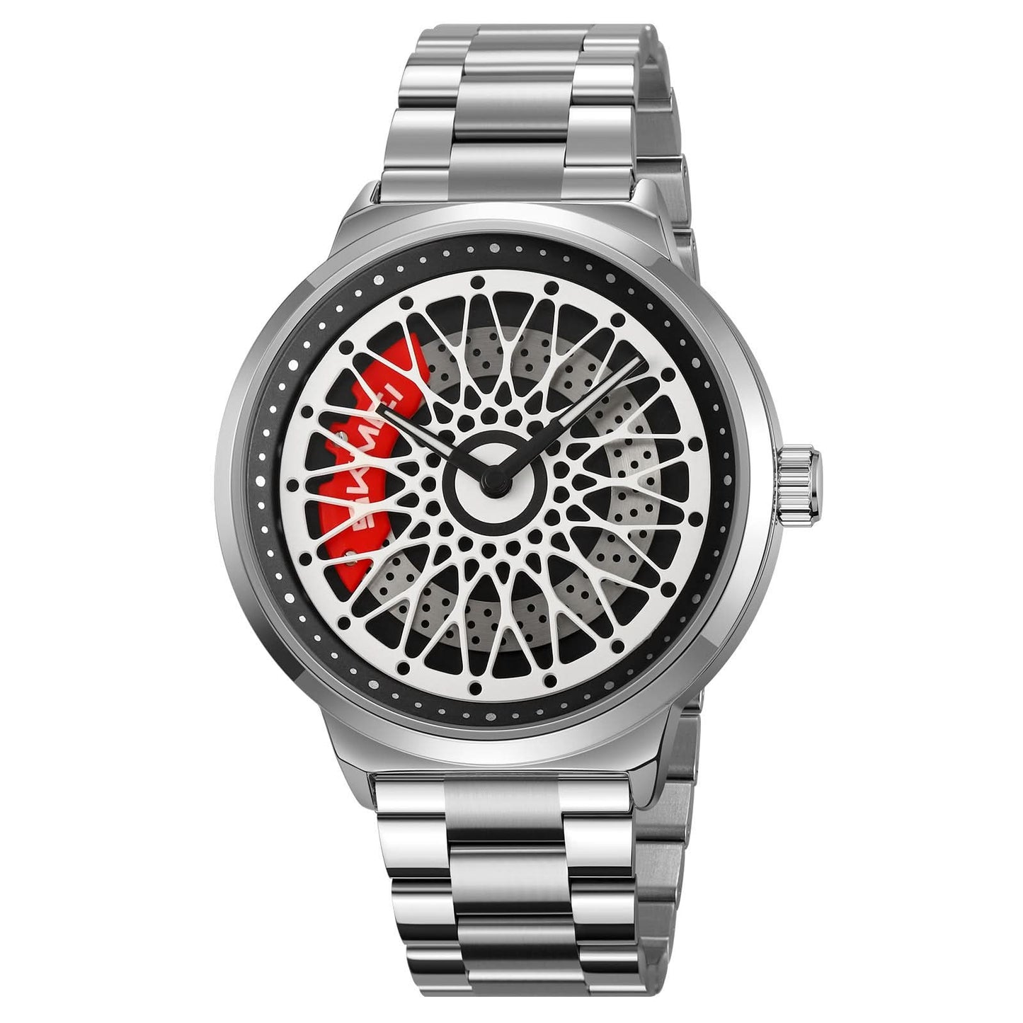 Men’s Waterproof Quartz Watch – Hollow Rotating Dial, Steel or Leather Strap