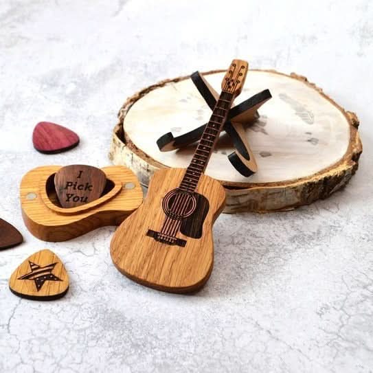 Engraved Wooden Guitar Pick - Gift Set
