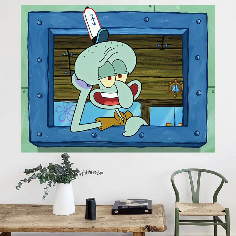 Cartoon Squidward Wall Tapestry – Plush Hanging Decor for Bedroom & Dorm