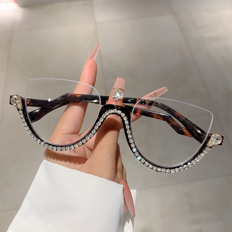 Half Frame Anti-Blue Light Glasses for Women – Diamond Accent Retro Eyewear