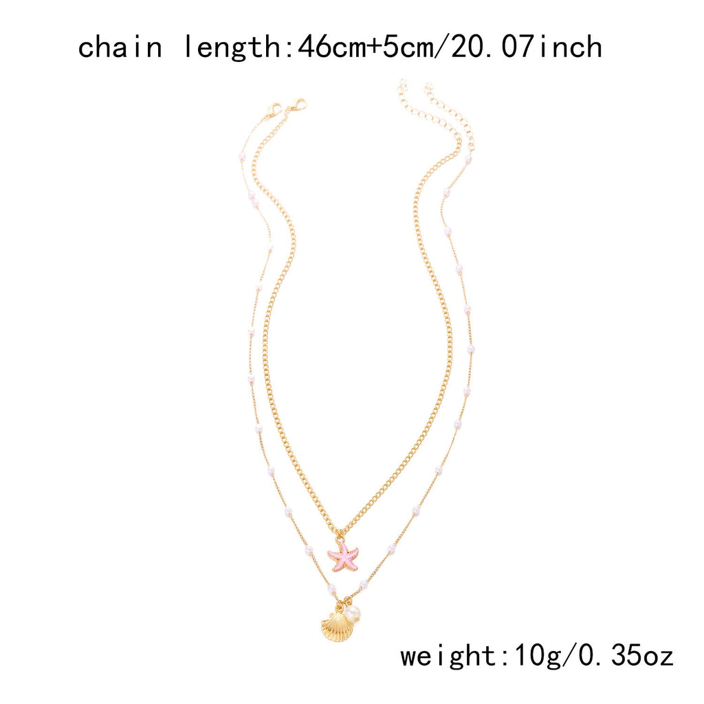 Women's Starfish Seashell Pearl Necklace – Trendy Ocean-Inspired Layered Pendant Jewelry