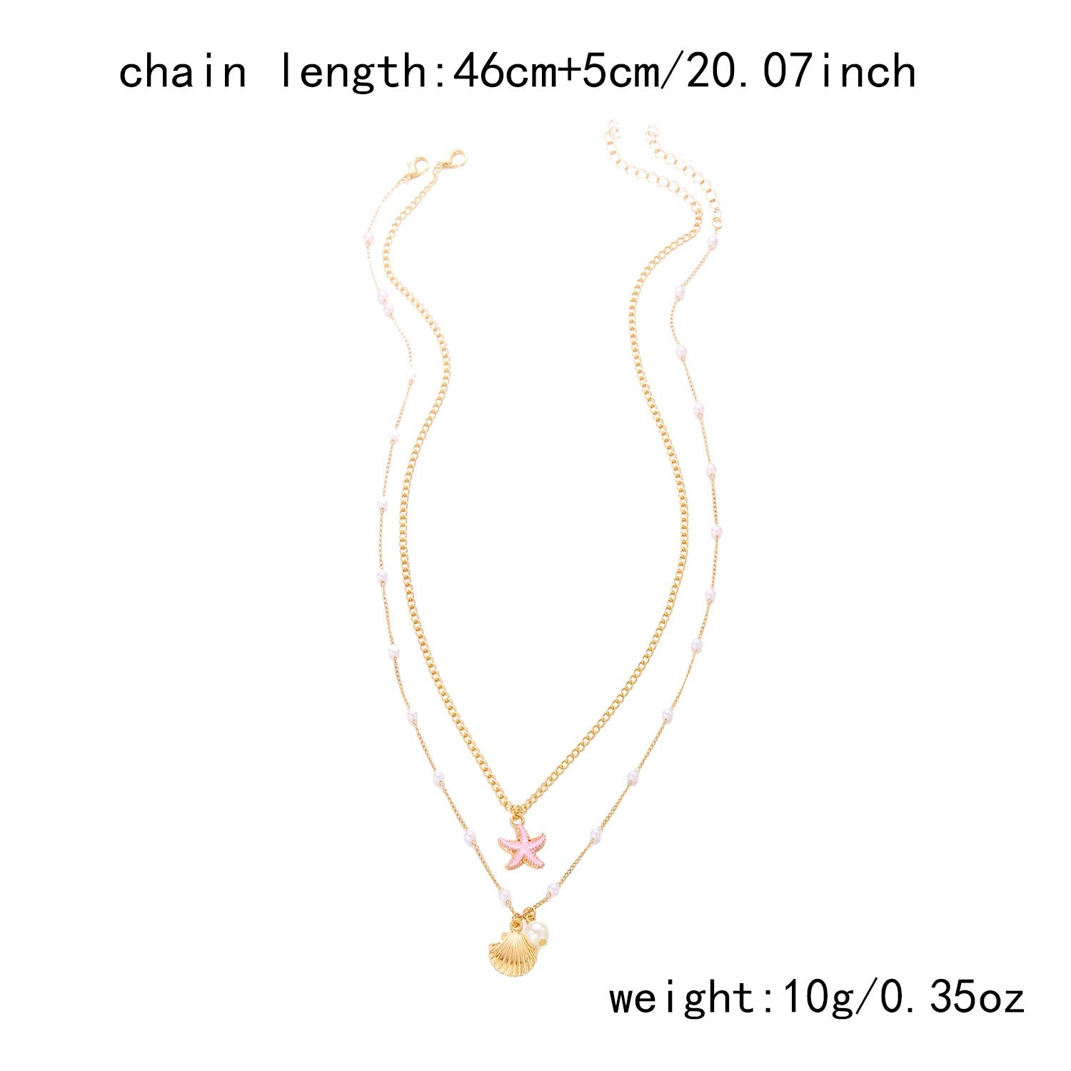 Women's Starfish Seashell Pearl Necklace – Trendy Ocean-Inspired Layered Pendant Jewelry