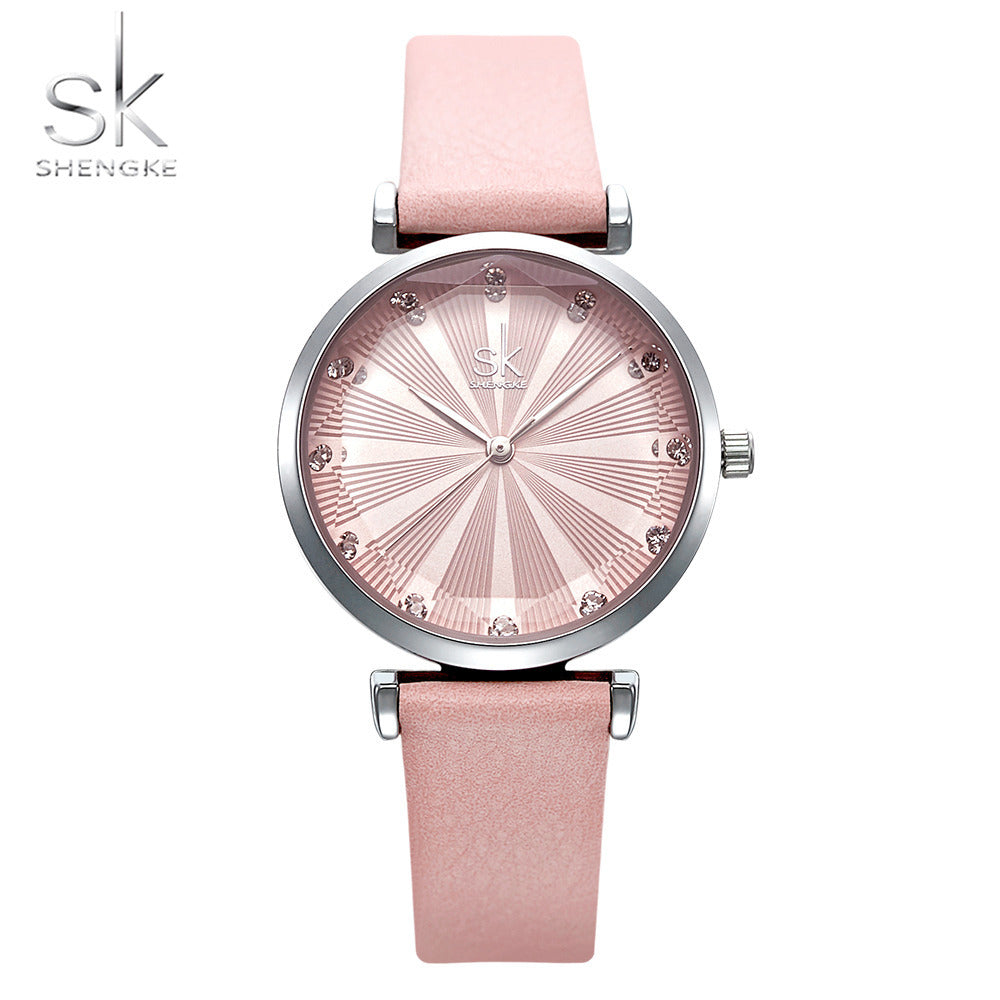 SK Women’s Quartz Watch with Diamond Dial – Waterproof Fashion Timepiece 30mm