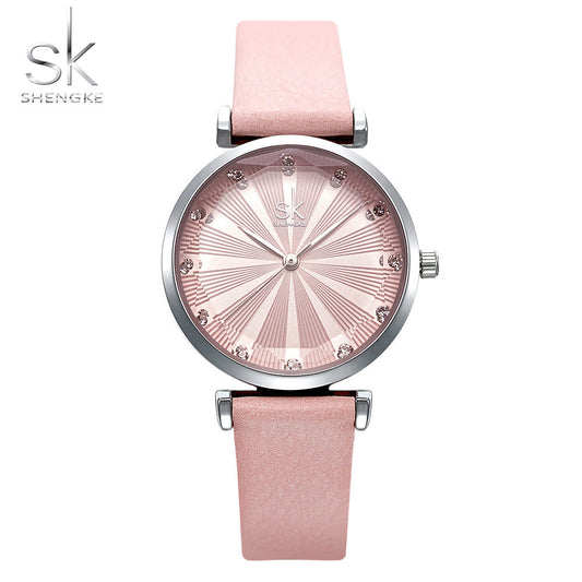 SK Women’s Quartz Watch with Diamond Dial – Waterproof Fashion Timepiece 30mm