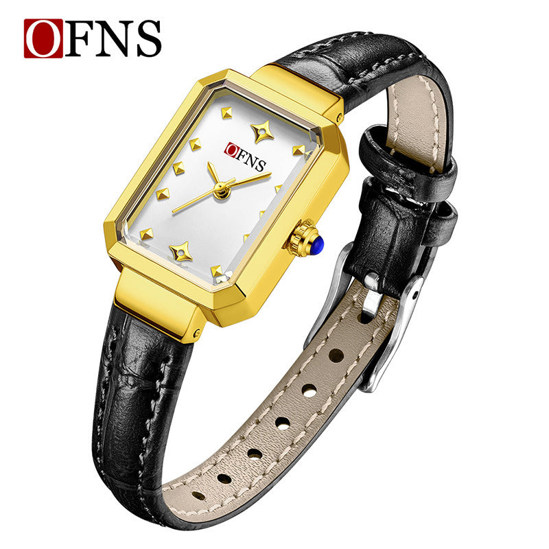 OFNS Women’s Quartz Watch – Retro Rectangular Dial, Leather Strap Fashion Wristwatch