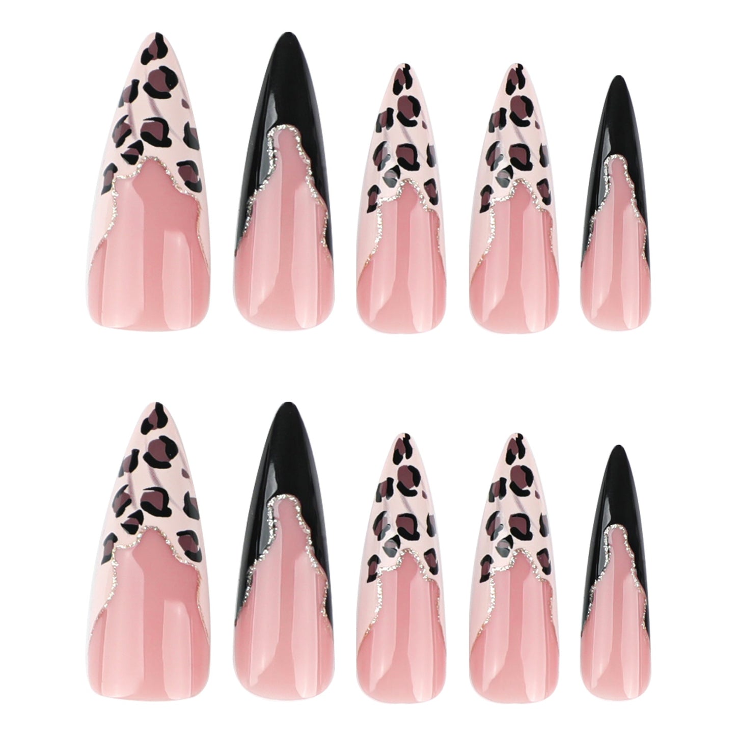 Bold Leopard Print Stiletto Press-On Nails – Long French Color Block Glue-On Set