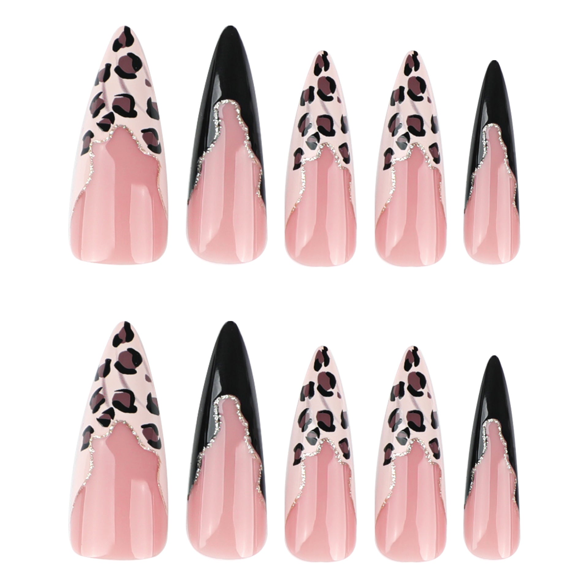 Bold Leopard Print Stiletto Press-On Nails – Long French Color Block Glue-On Set