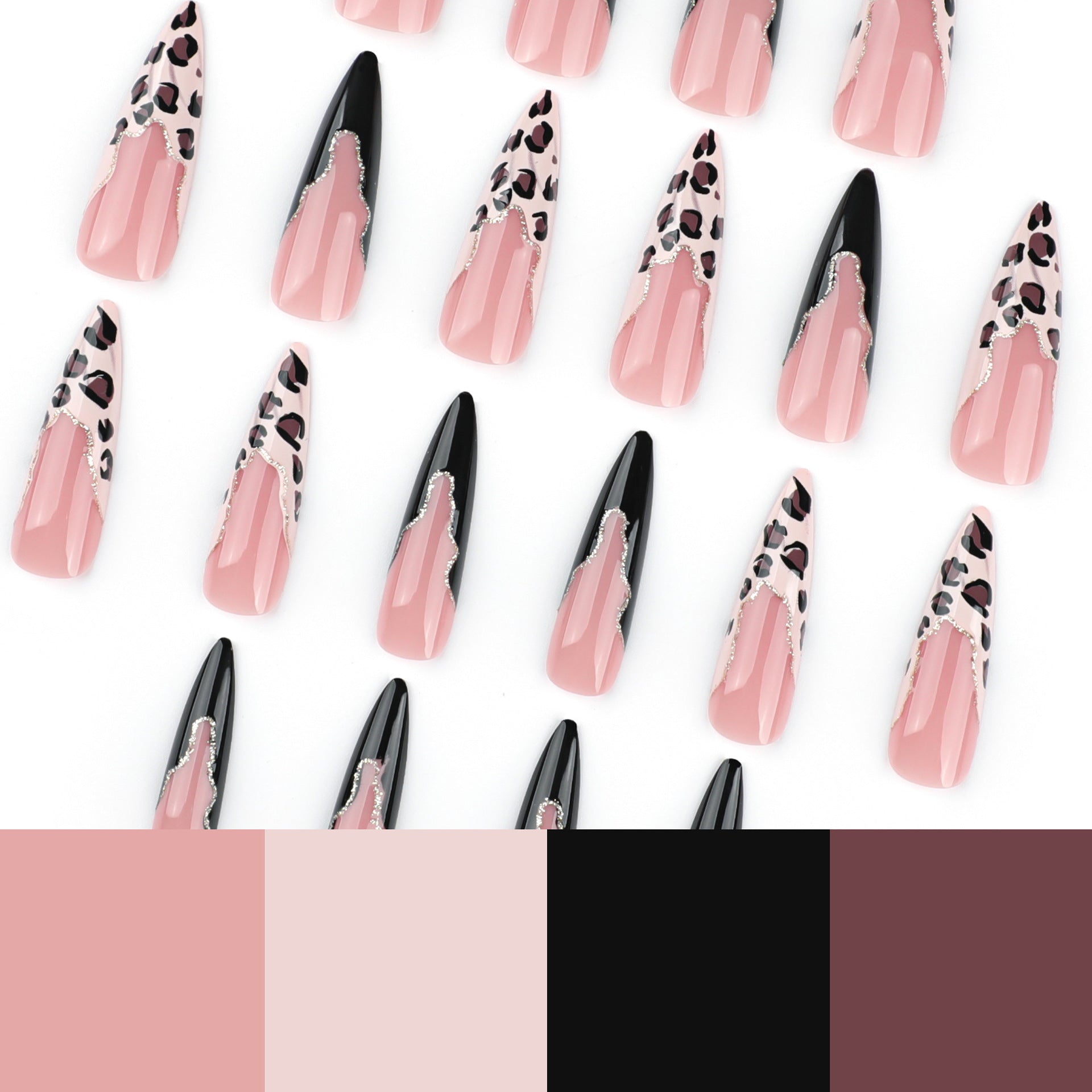 Bold Leopard Print Stiletto Press-On Nails – Long French Color Block Glue-On Set