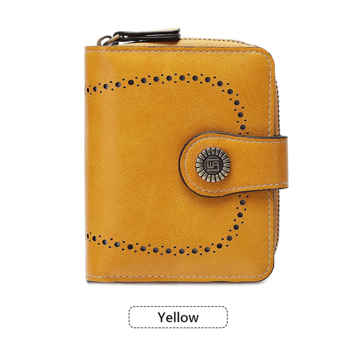 Women's Retro Short Wallet – Hollow Design PU Leather, Zipper & Buckle Closure
