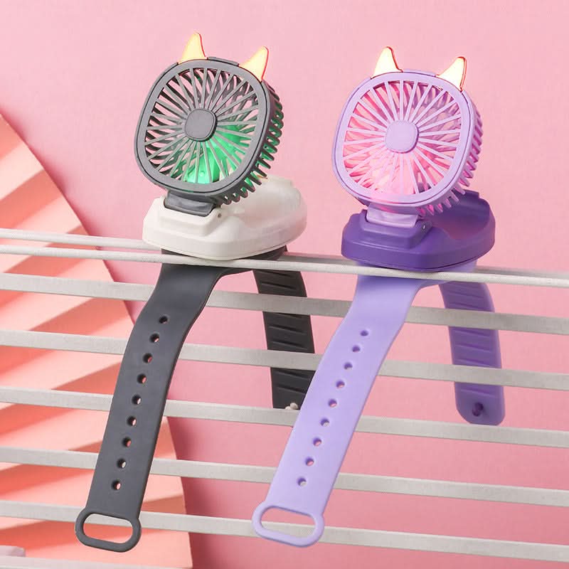 USB Rechargeable Watch Fan – Mini Wearable Fan with Colorful Lights