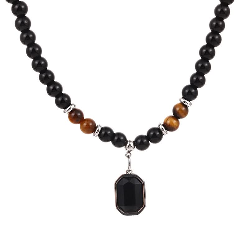 Men’s Black Tiger Eye Beaded Necklace – Gemstone Pendant