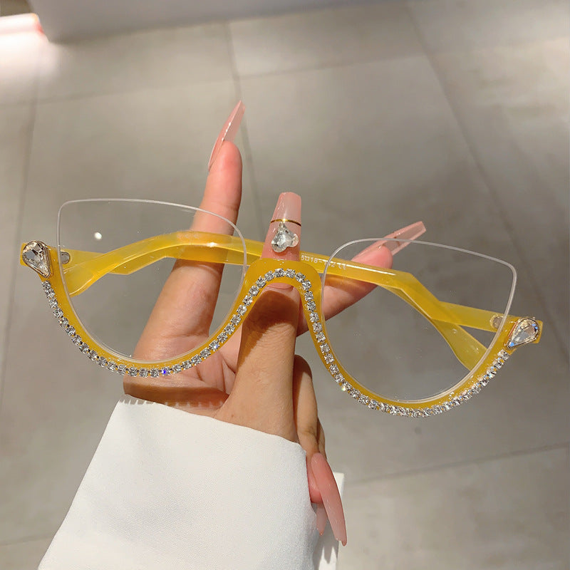 Half Frame Anti-Blue Light Glasses for Women – Diamond Accent Retro Eyewear
