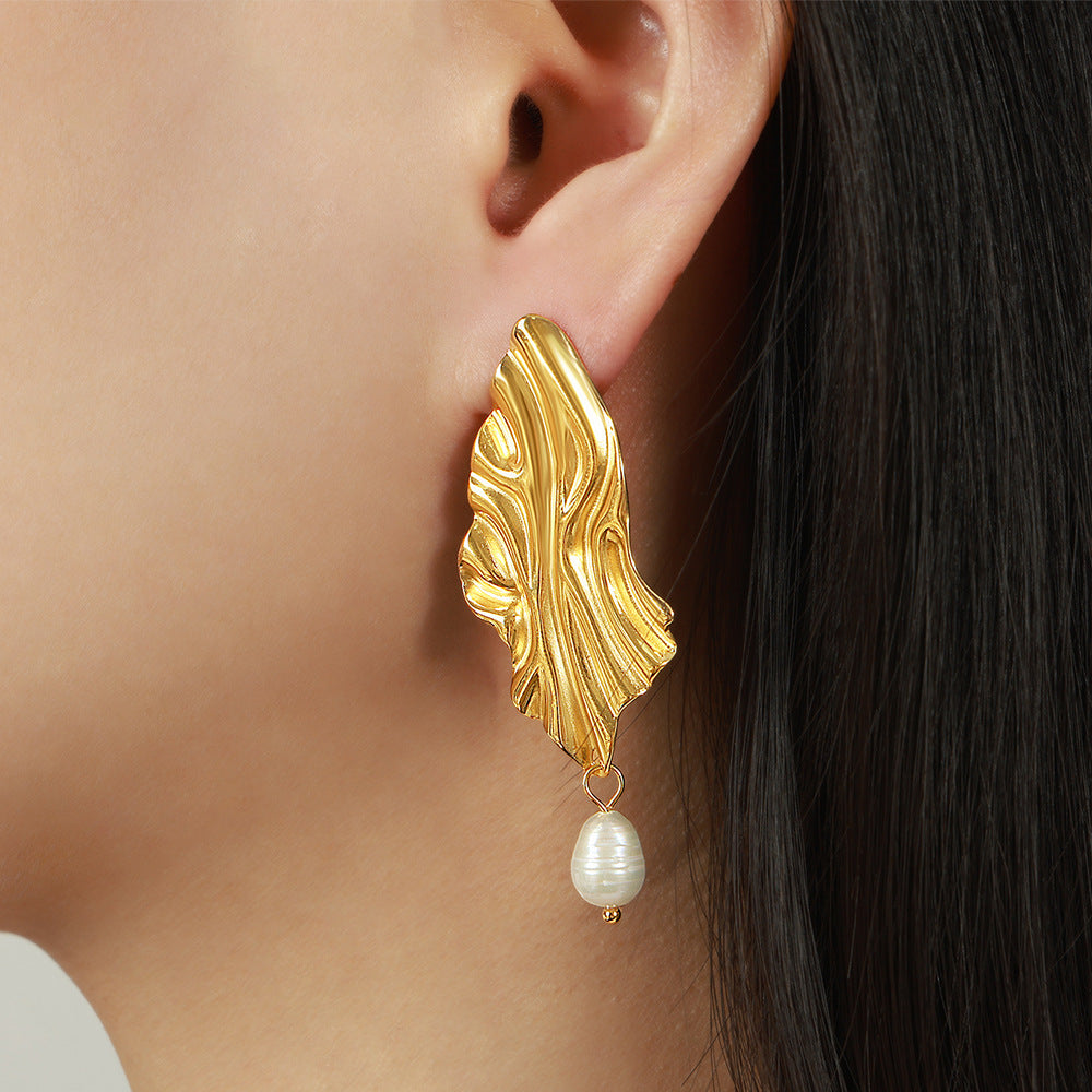 Gold-Plated Pearl Geometric Earrings for Women – Titanium Steel Fashion Jewelry