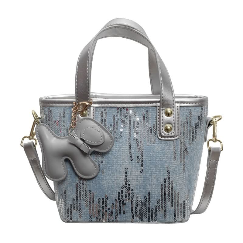 Women's Trendy Sequin Bucket Bag – Small PU Leather Handbag