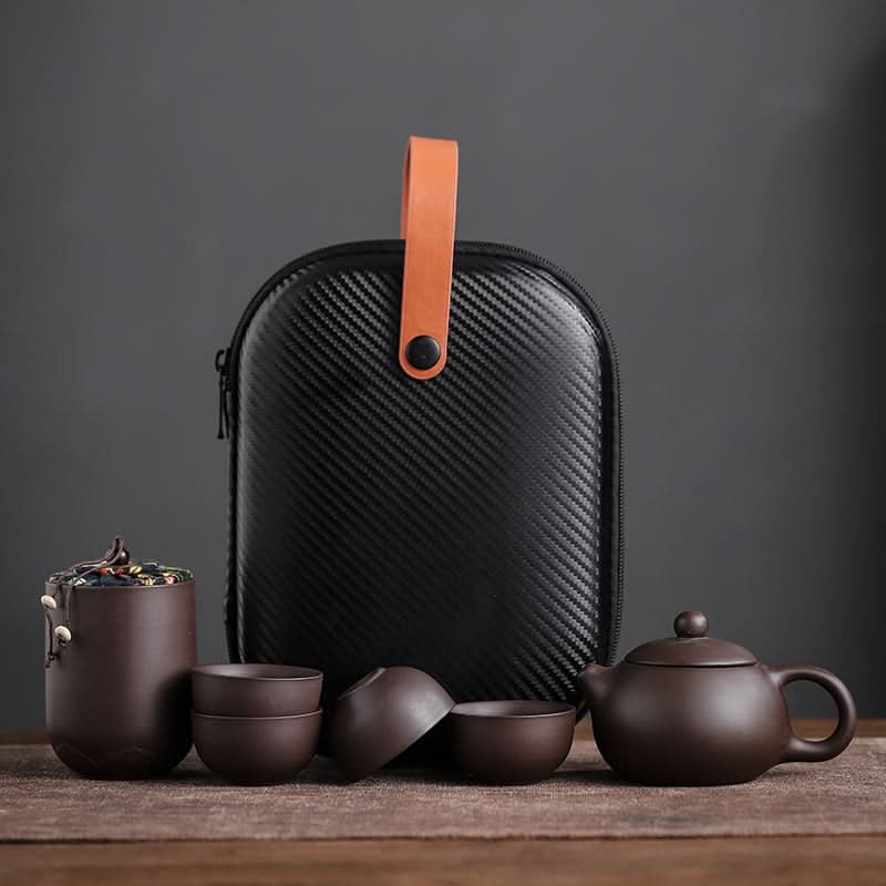 Portable Travel Tea Set - Includes One Pot, Four Cups, and Tea Cans