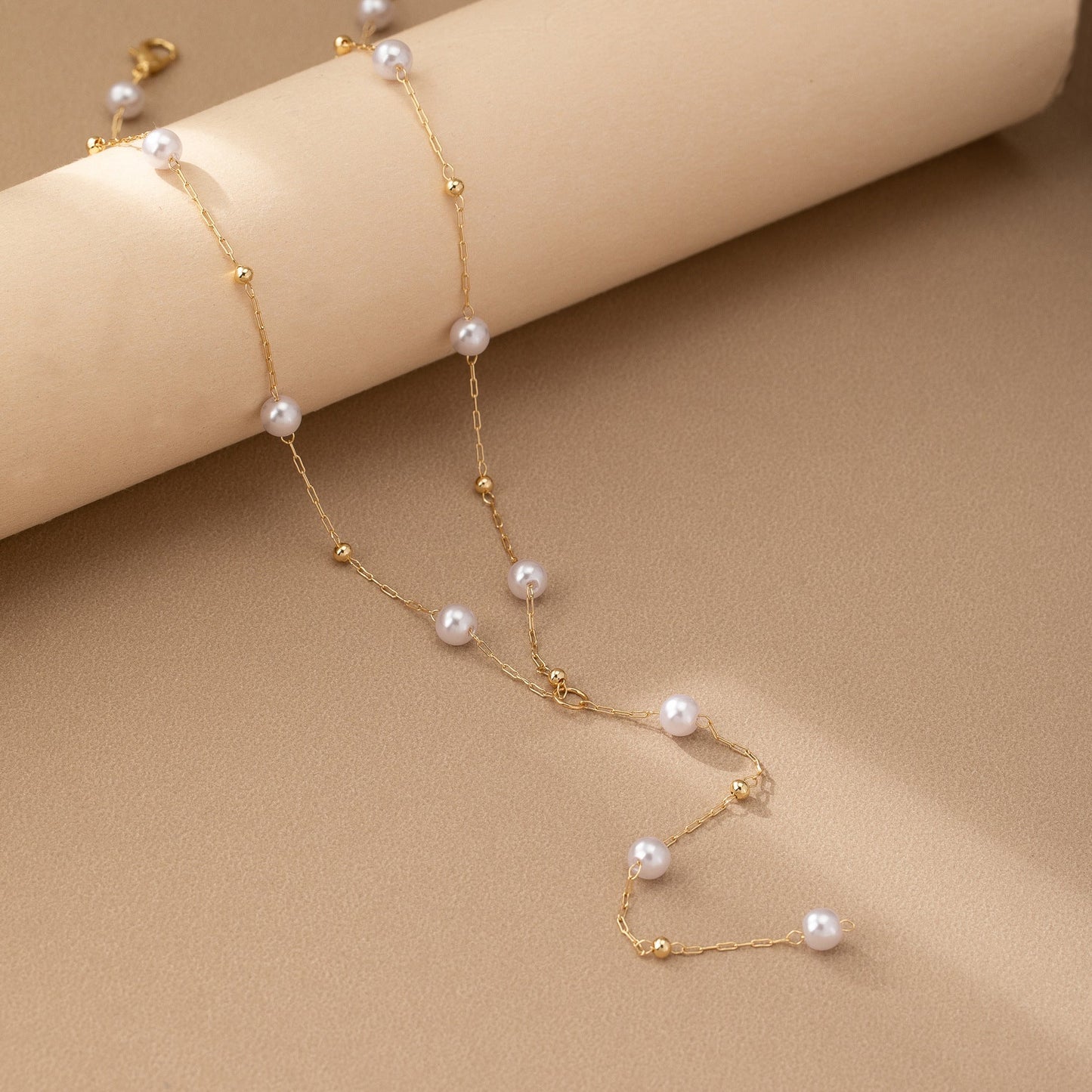 Korean Imitation Pearl Y Necklace – Elegant Minimalist Jewelry for Women