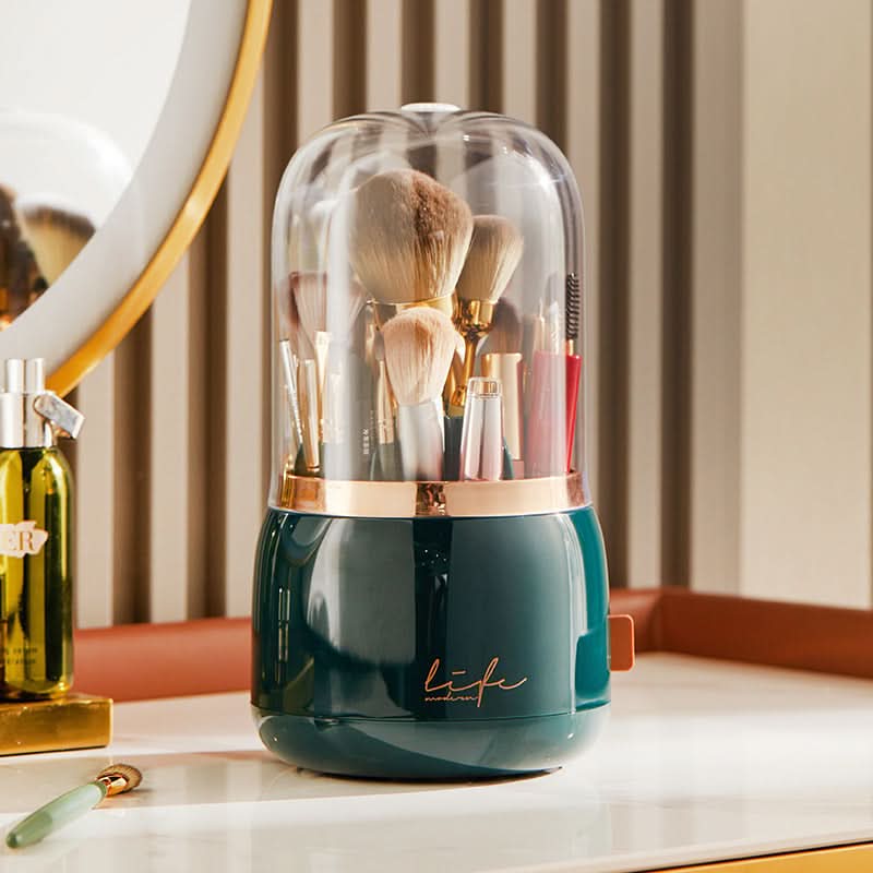 Luxury Makeup Brush Storage Bucket - Rotating Dustproof Organizer