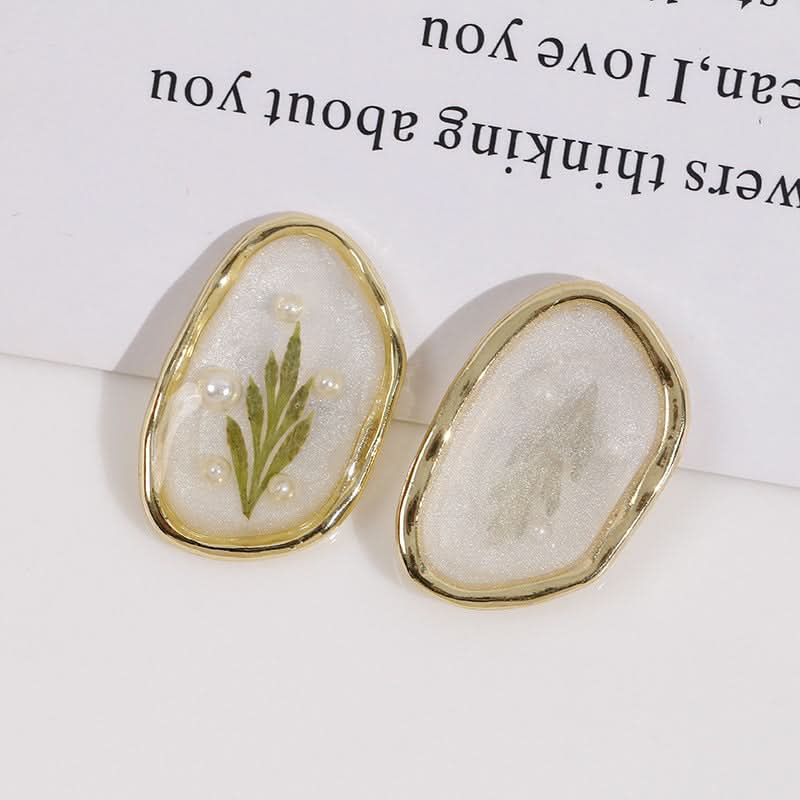 Pearl Oval Quicksand Green Leaf Earrings - DIY Jewelry Accessories (Set of 6 pcs.)