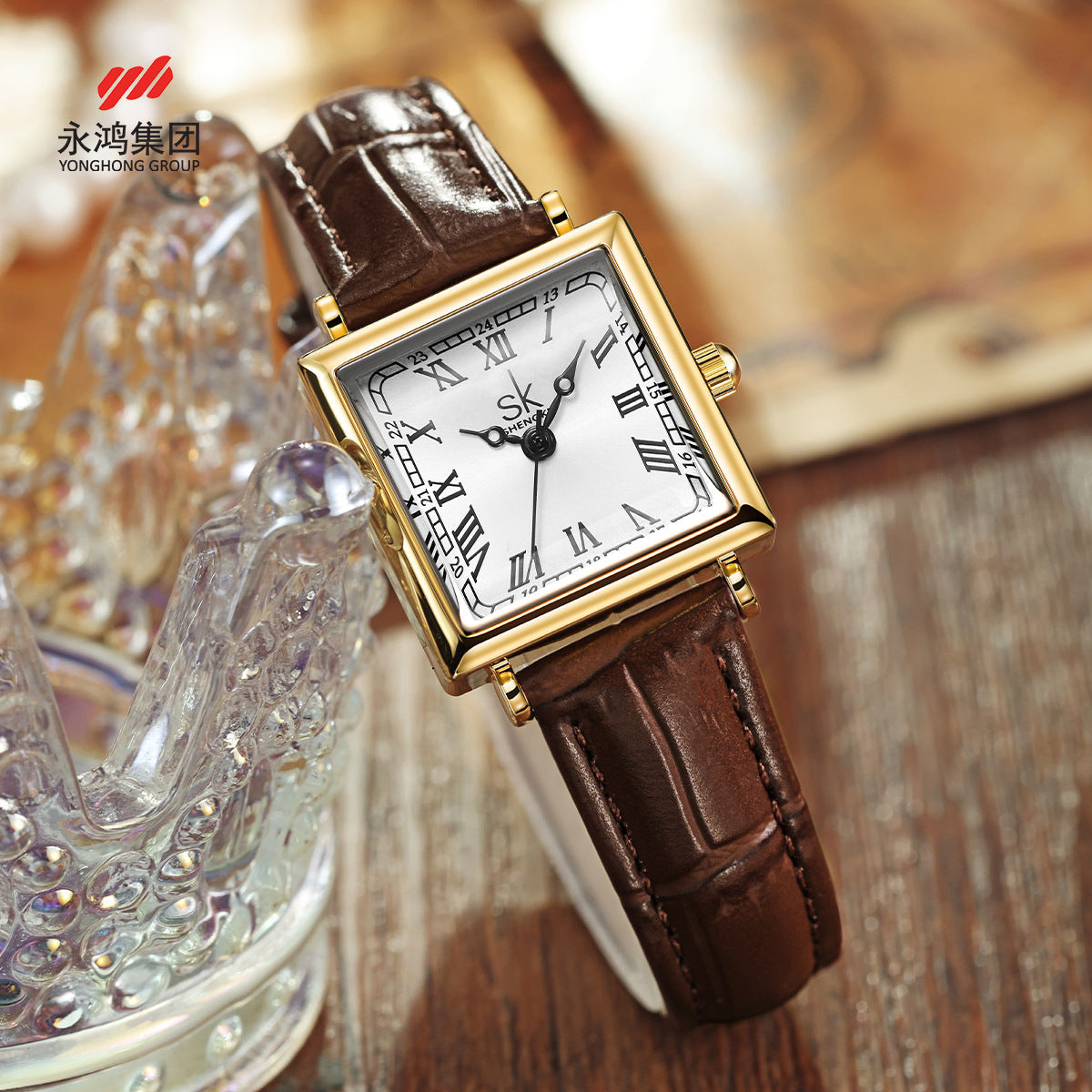 SK Women’s Square Quartz Watch – Classic Leather Strap, 30M Waterproof Fashion Watch