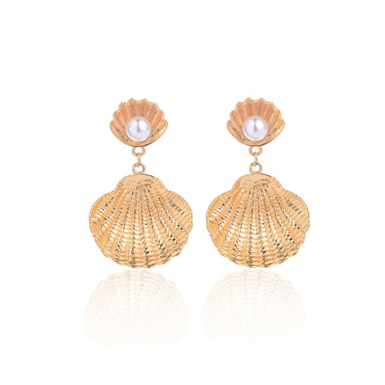 Gold Shell Earrings for Women – Retro Ocean Style, Classy Alloy Jewelry