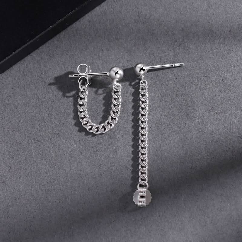 Men’s Silver Tassel Earrings – Punk Gothic Statement Jewelry