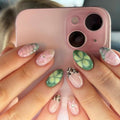 Trendy Oval Press-On Nails with Mixed Art Design – Geometric Patterns Glue-On Set