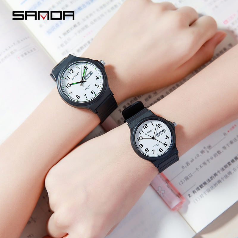 Sanda Dual Calendar Quartz Watch – Waterproof Casual Student Watch for Kids