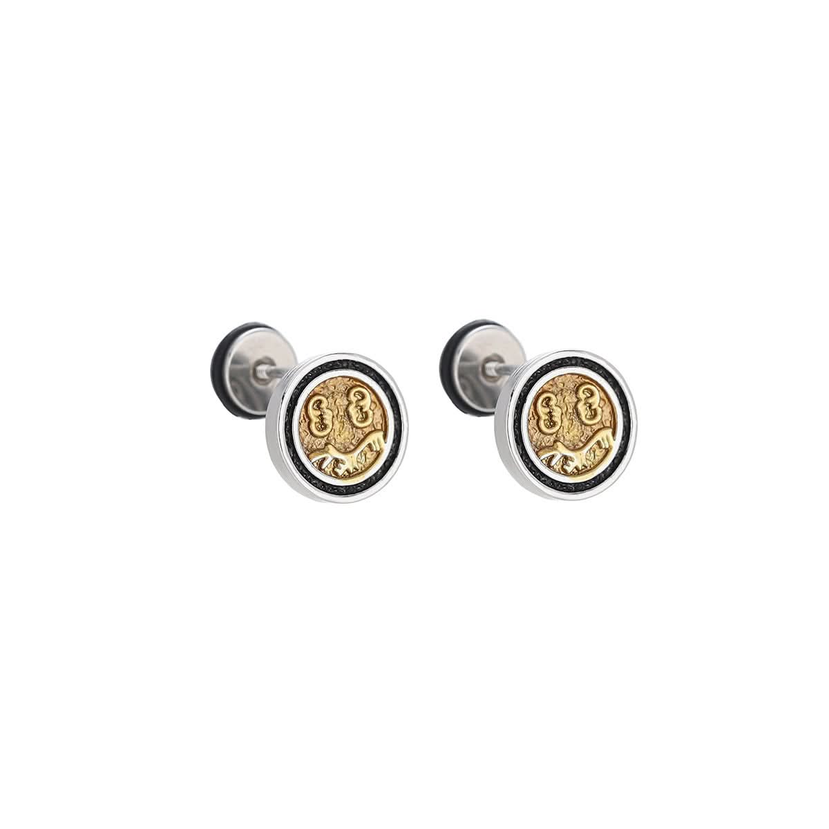 Men’s Vintage Coin Stud Earrings – Gold-Tone Embossed Design