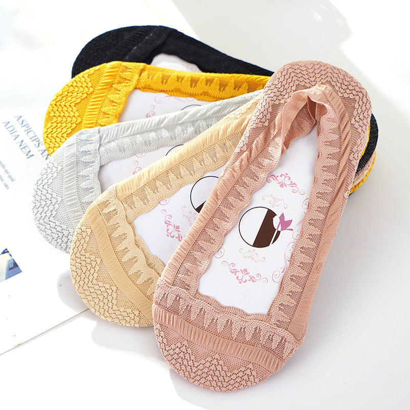 Women’s Lace Invisible Socks – Quick-Dry Cotton Non-Slip Low Cut