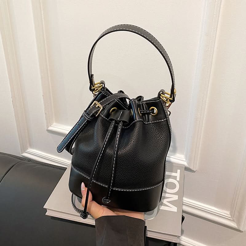 Women’s Retro Contrast Bucket Bag – Shoulder & Messenger Handbag