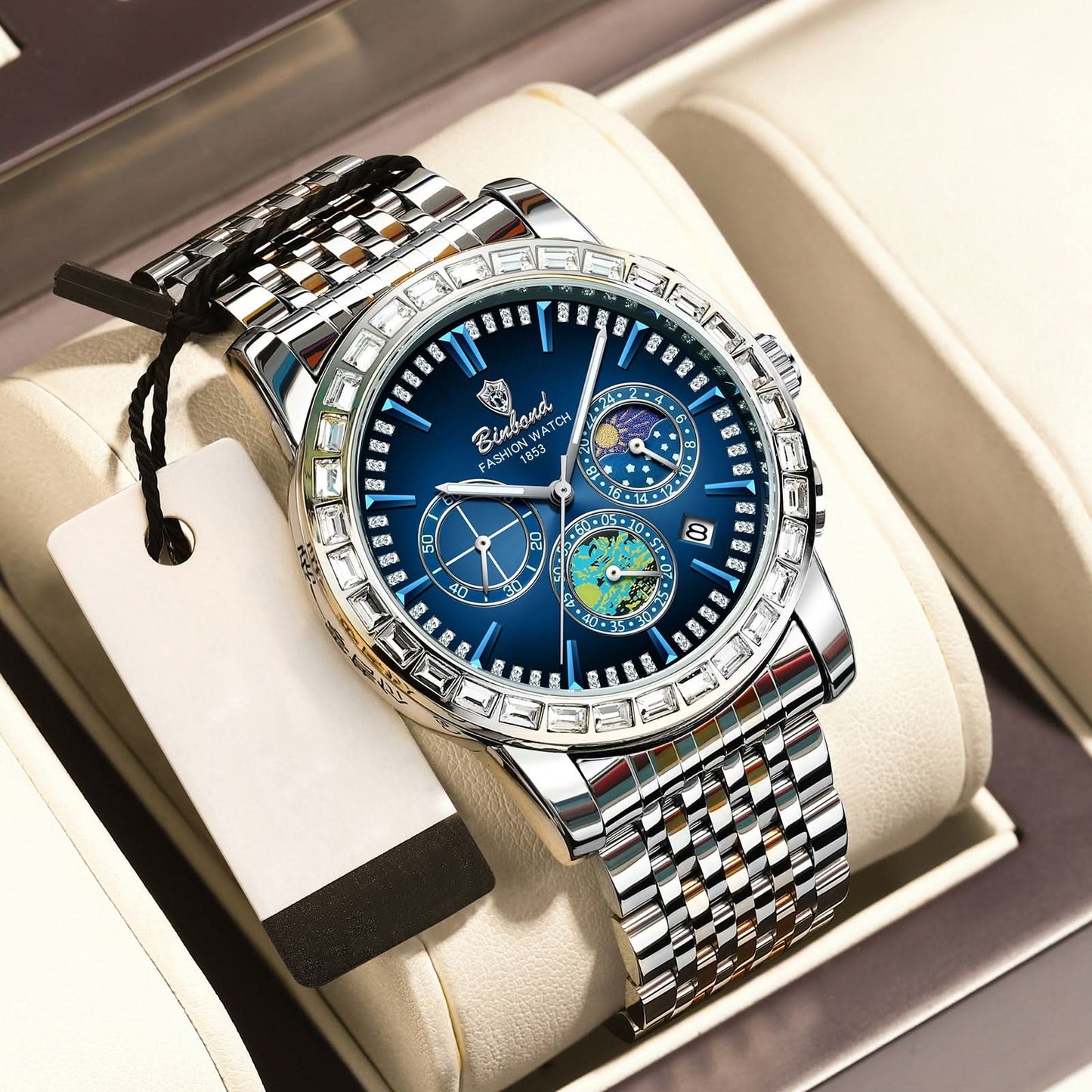 Men’s Luxury Moon Phase Watch – Stainless Steel