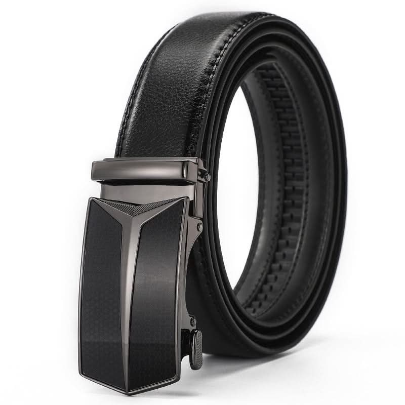Men’s Leather Automatic Buckle Belt – Black Classic Business Belt