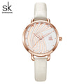 SK Women’s Quartz Watch – Simple Round Dial, Thin Leather Strap, Waterproof Wristwatch