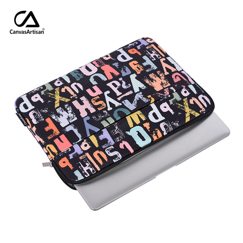 Black Graffiti Laptop Sleeve – Dual-Compartment Shock-Resistant Bag for 11–15.6" Apple & More