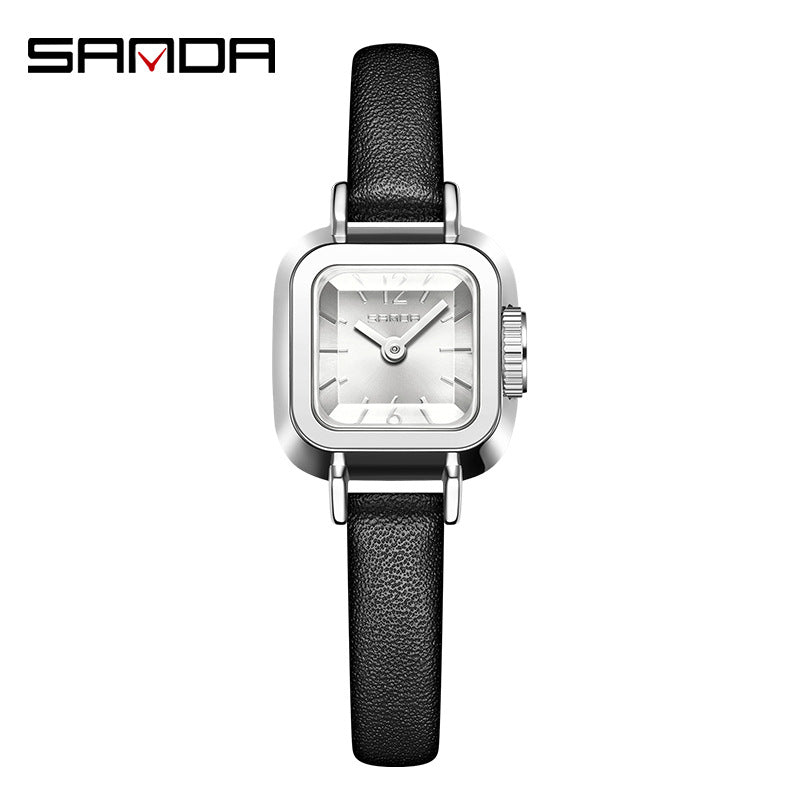 Sanda Women’s Square Quartz Watch – Leather Strap, Roman Dial, Waterproof Casual Watch