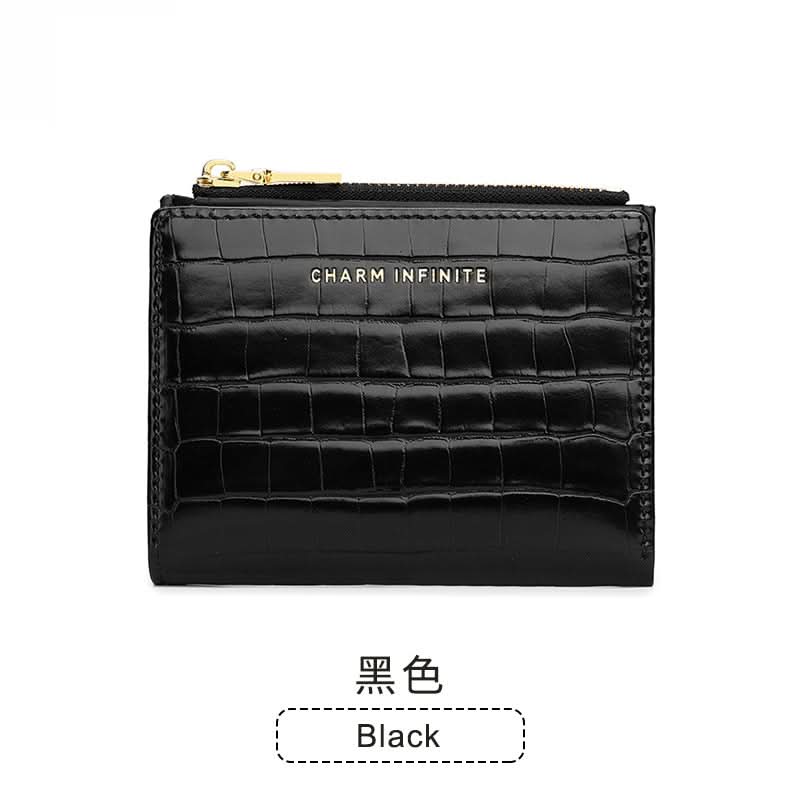 Women's Crocodile Pattern Leather Wallet – Compact Zippered Coin Purse