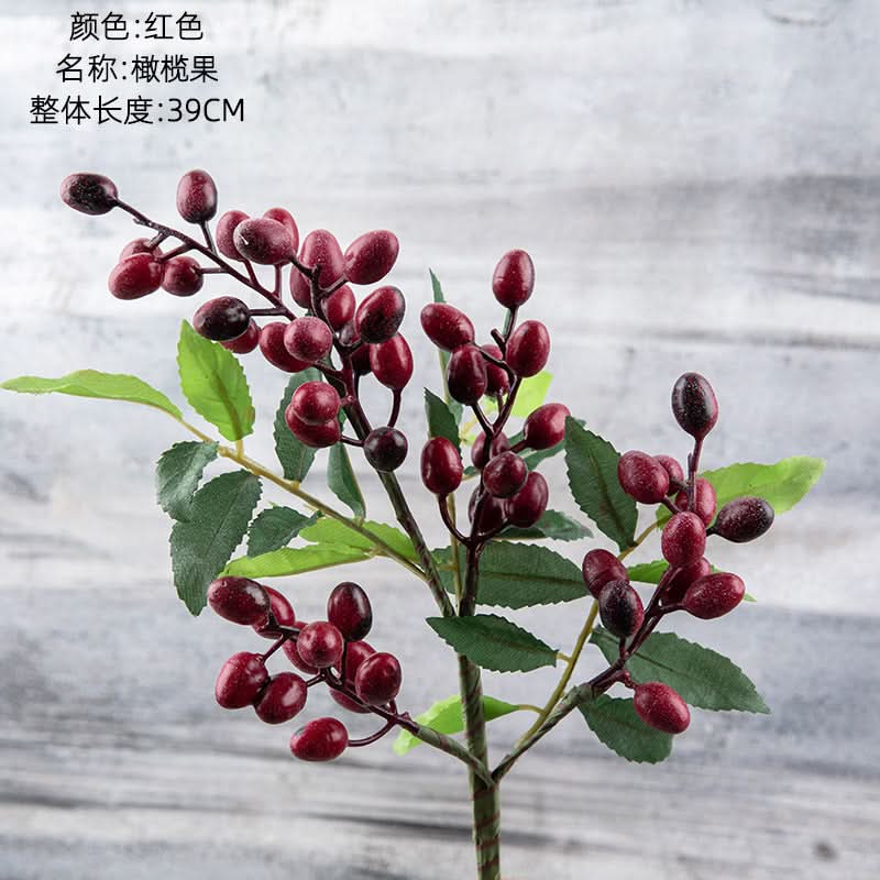 Set of 2pcs. Berry Olive Bean Branch Artificial Christmas Flower