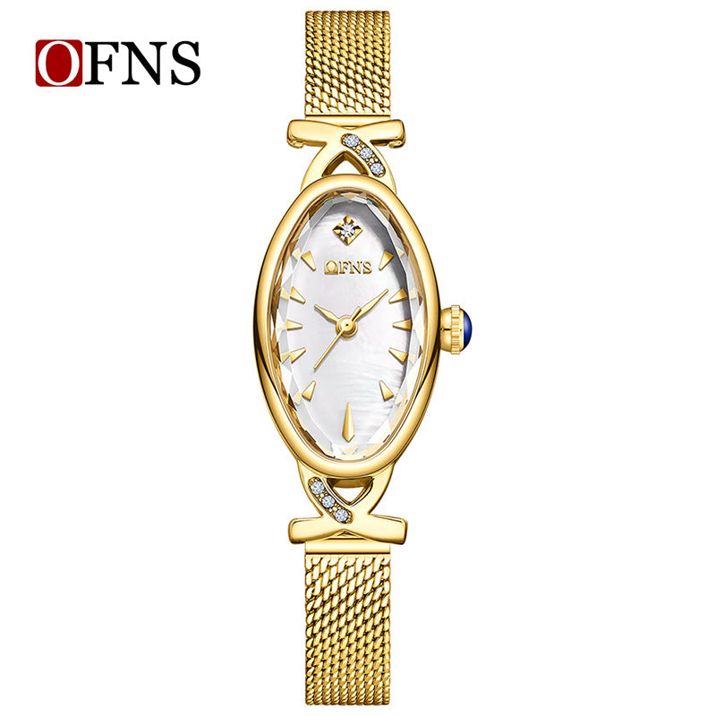 OFNS Women’s Quartz Watch – Unique Oval Dial, Waterproof Mesh Strap Casual Timepiece
