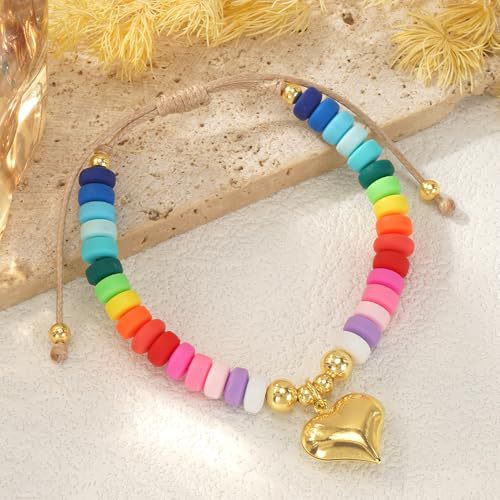 Rainbow Beaded Bracelet for Women – Handwoven Soft Pottery Love Charm Jewelry