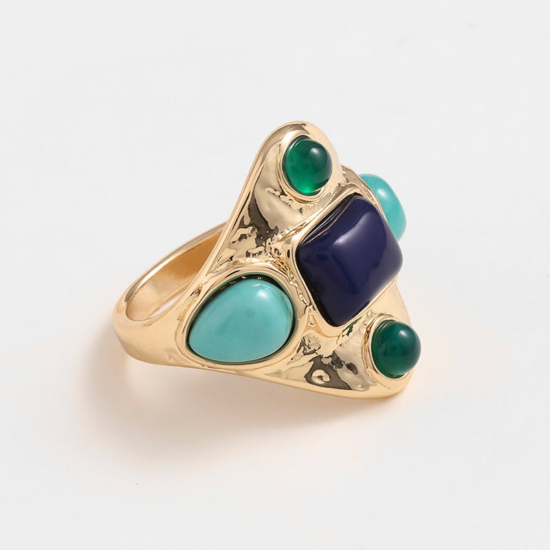 Bohemian Multi-Stone Statement Ring – Colorful Retro Cluster Ring for Women